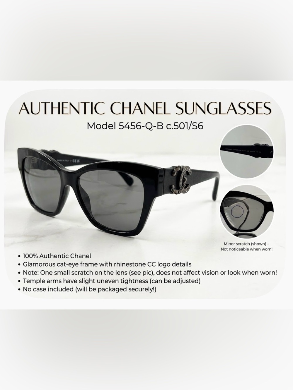 CHANEL Black Sunglasses with Rhinestone CC Detail